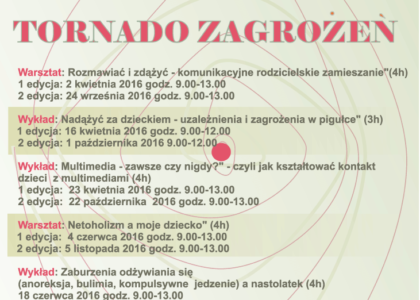 „Tornado zagrożeń – świadomy rodzic” – edycja jesienna – zapraszamy!